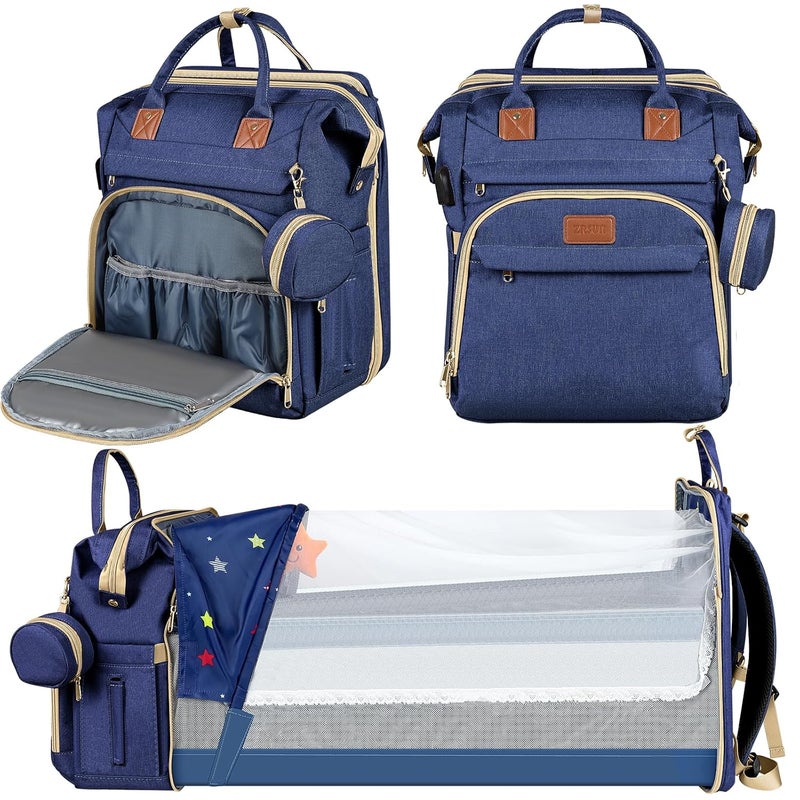 ZRSUN Baby Diaper Bag Backpack,Baby Shower Gifts, Multifunctional Travel Diaper Bag, Gifts for Mom with Portable Diaper Pad (Blue) - Image 1
